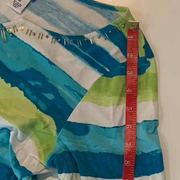 EUC Sapphire Star Women's Medium Top Colorful Green White Blue Stripes + Beads - Picture 12 of 13